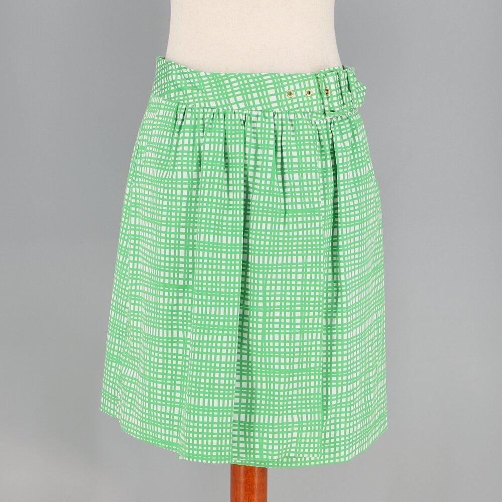 NWT ELIZABETH MCKAY Lizzie Skirt in Cane Green Wrap Pleated A-line Plaid Size 6